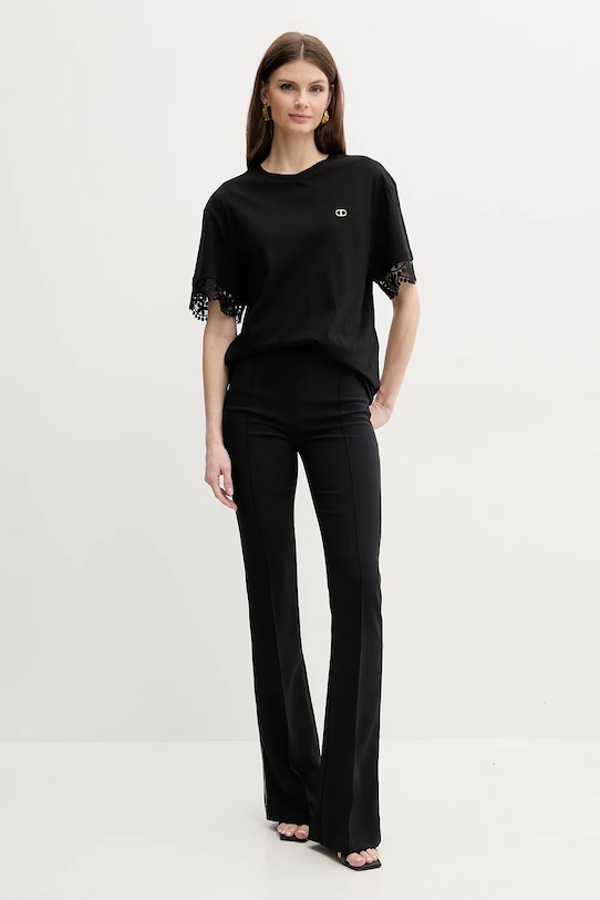 Twinset tricou din bumbac 251TT2410 negru SS25