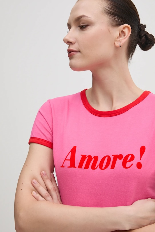 Βαμβακερό μπλουζάκι Drivemebikini Amore Vintage βαμβάκι ροζ 2024.DMBS.03.PR