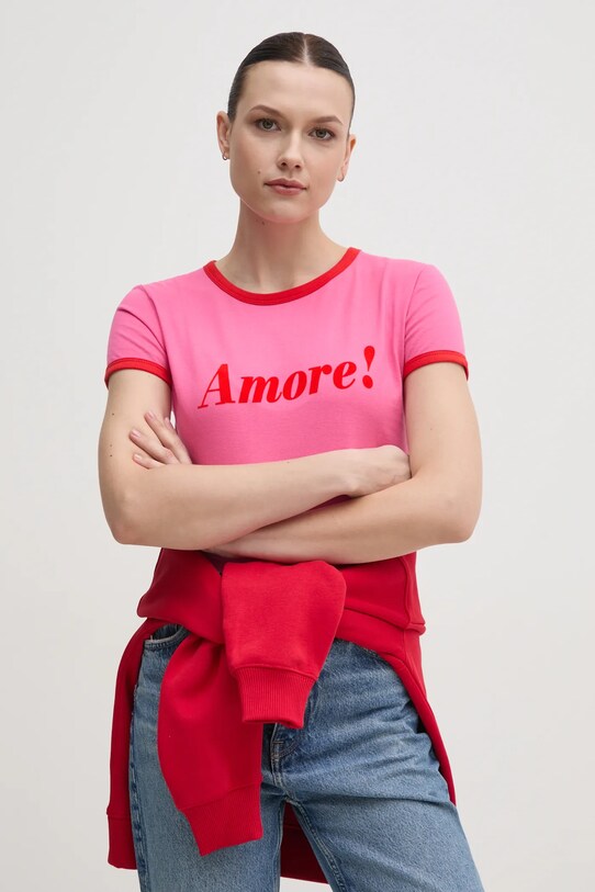 Βαμβακερό μπλουζάκι Drivemebikini Amore Vintage ροζ 2024.DMBS.03.PR