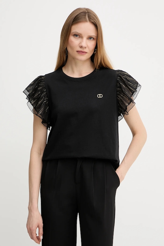 Twinset tricou din bumbac uni negru 251TT2370