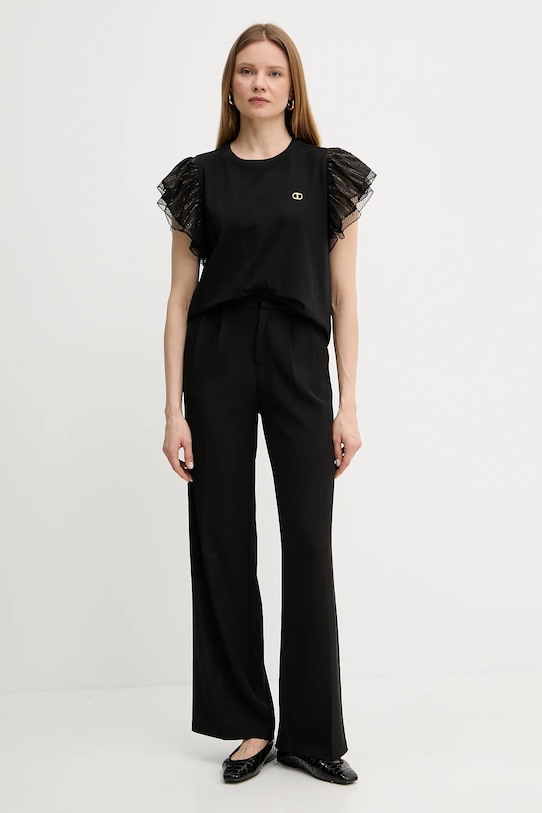 Twinset tricou din bumbac 251TT2370 negru SS25