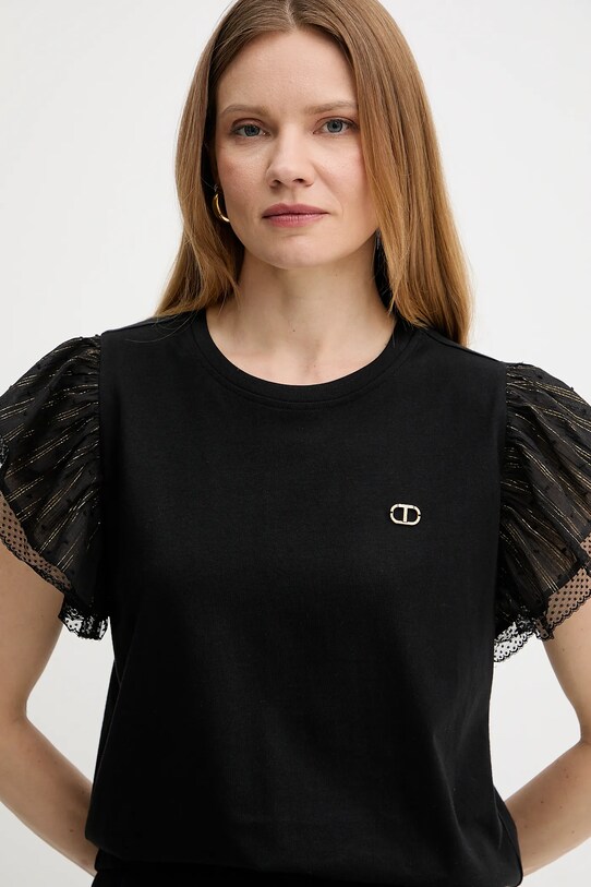 Twinset t-shirt bawełniany czarny 251TT2370