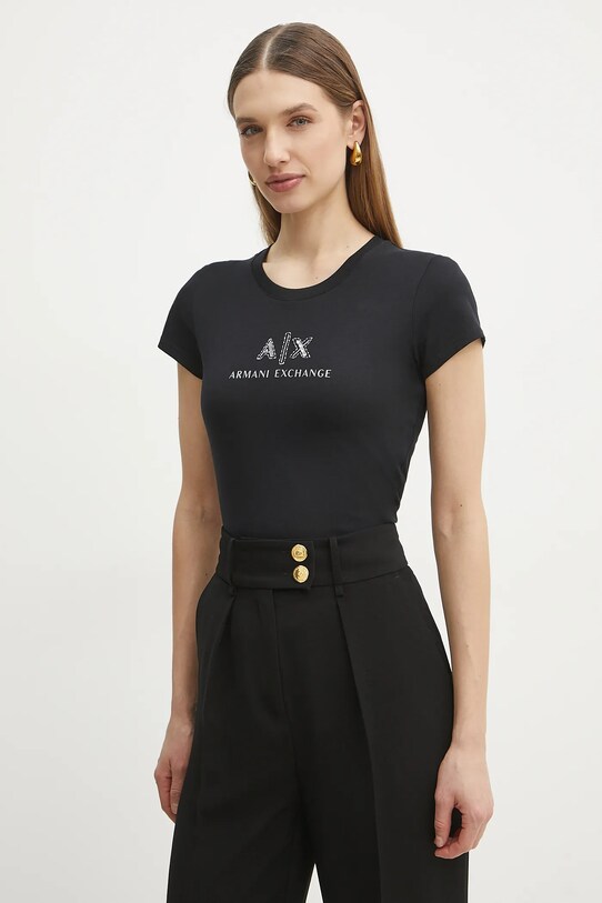 Armani Exchange pamut póló aplikációval fekete XW000386.AF10354