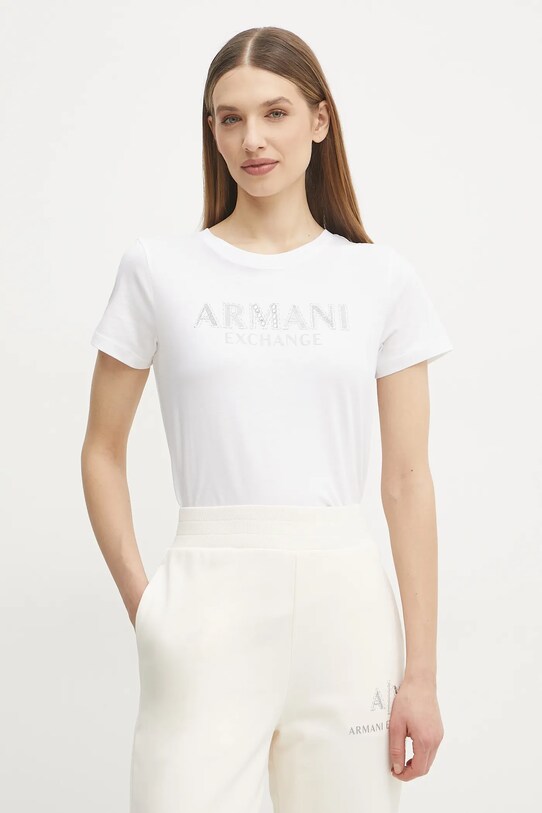 Armani Exchange tricou din bumbac imprimeu alb XW000387.AF10354