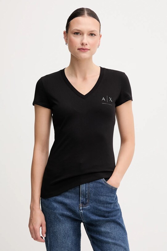 Bombažna kratka majica Armani Exchange Brez vzorca črna XW000521.AF10359