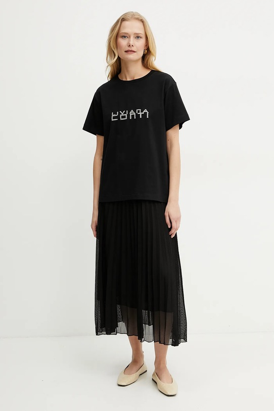 Liviana Conti t-shirt bawełniany L5SW76 czarny ZS25