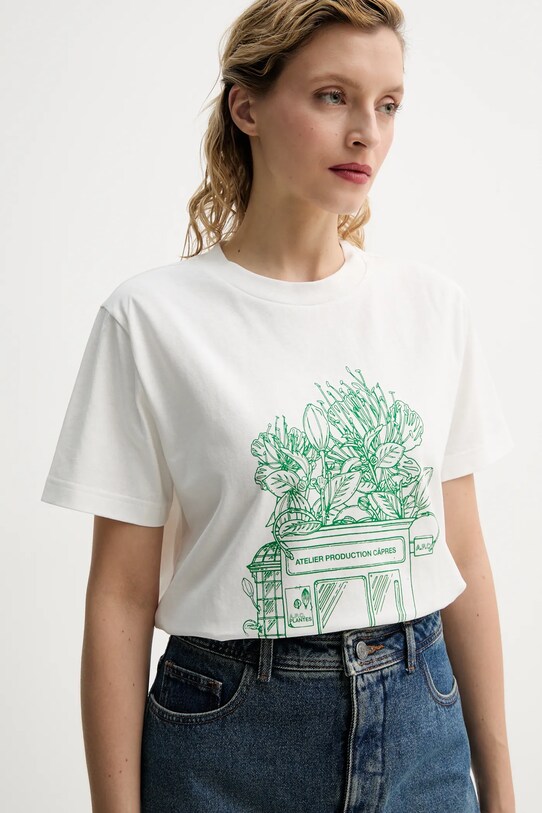 Βαμβακερό μπλουζάκι A.P.C. t-shirt magasin λευκό COGCK.M26449