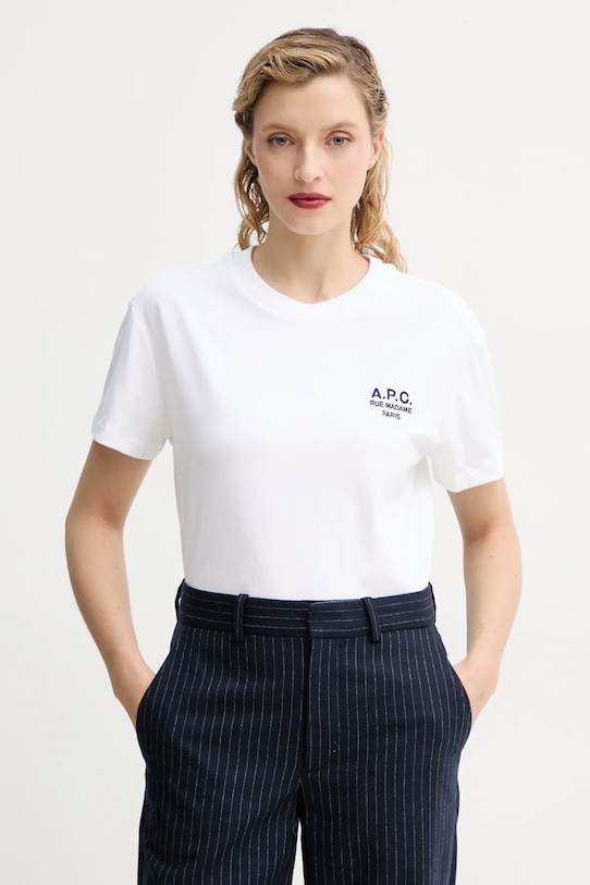 A.P.C. tricou din bumbac t-shirt boxy rue madame GOTS imprimeu alb COHBM.F26389