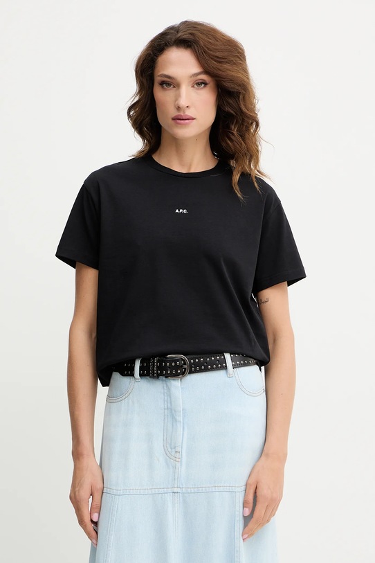 Bavlněné tričko A.P.C. t-shirt boxy micro logo GOTS potisk černá COHBW.F26387