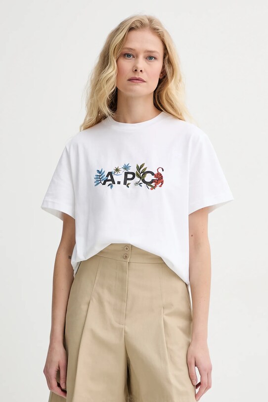 A.P.C. tricou din bumbac t-shirt auguste - GOTS imprimeu alb COBQX.M26497