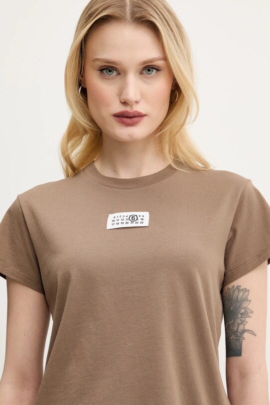 Bavlnené tričko MM6 Maison Margiela hnedá S52GC0326