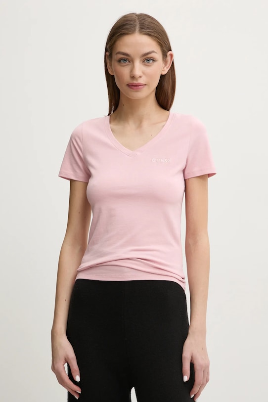 Guess tricou NEW CARRIE imprimeu roz O5RI02.KBBU1