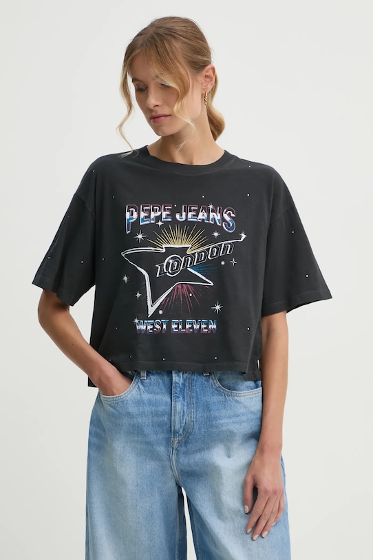 Pepe Jeans t-shirt bawełniany LOUISE nadruk czarny PL505991