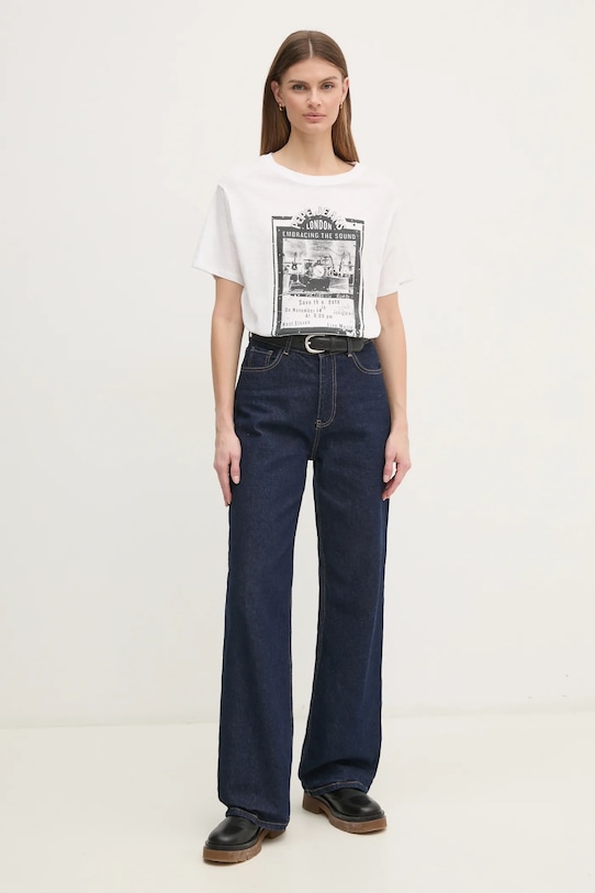 Bombažna kratka majica Pepe Jeans LELE Potisk bela PL505992