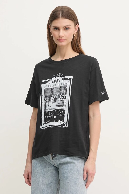 Одяг Бавовняна футболка Pepe Jeans LELE PL505992 чорний