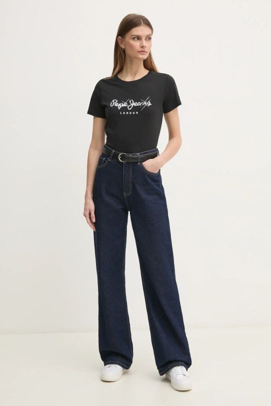 Pepe Jeans t-shirt bawełniany LETICIA PL505997 czarny SS25