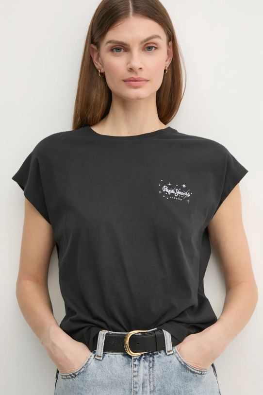 Pepe Jeans t-shirt bawełniany LORENA nadruk czarny PL505998