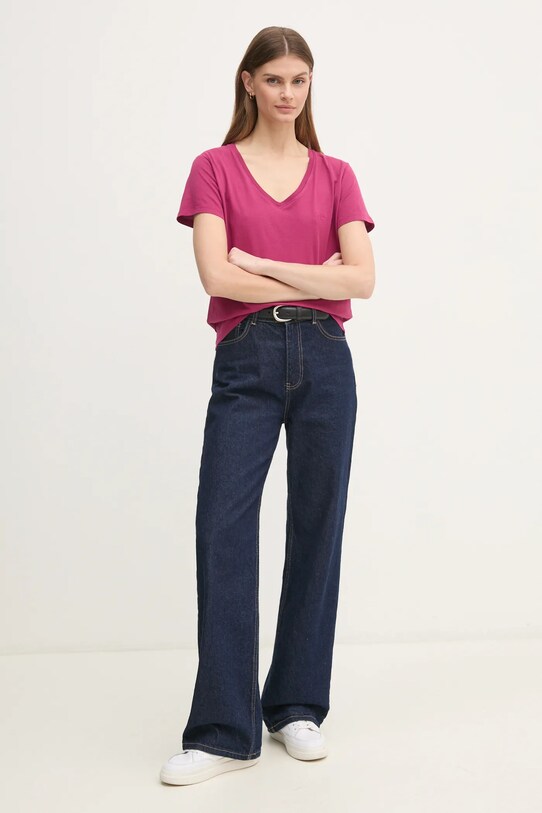 Pepe Jeans tricou din bumbac LOLLY V-NECK PL505999 roz SS25