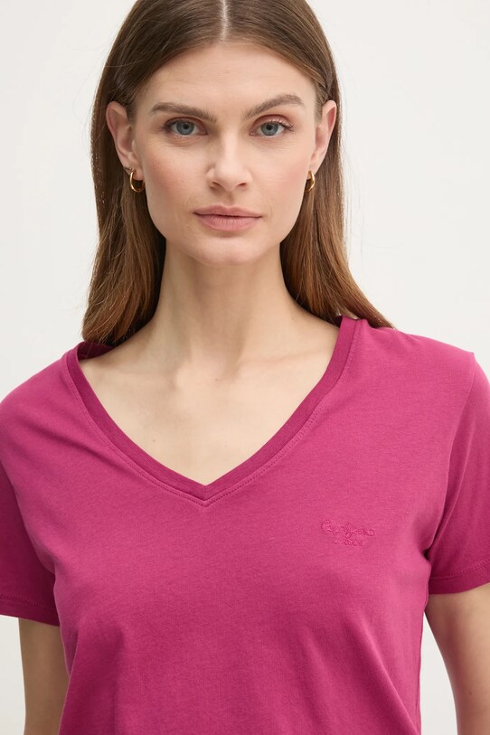 Pepe Jeans tricou din bumbac LOLLY V-NECK roz PL505999