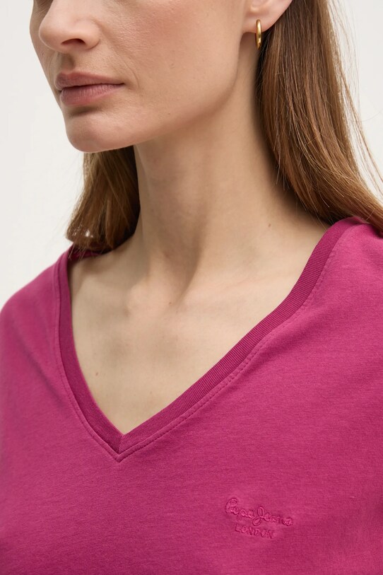 Pepe Jeans tricou din bumbac LOLLY V-NECK PL505999 roz