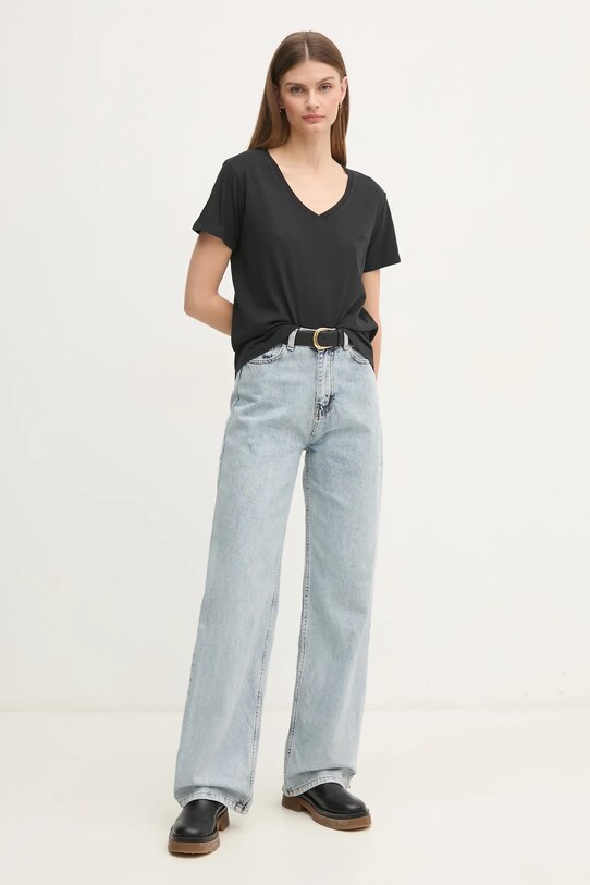 Бавовняна футболка Pepe Jeans LOLLY V-NECK PL505999 чорний SS25