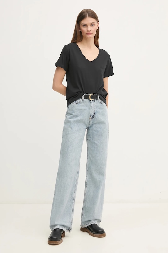 Pepe Jeans tricou din bumbac LOLLY V-NECK PL505999 negru SS25