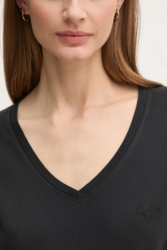 Бавовняна футболка Pepe Jeans LOLLY V-NECK PL505999 чорний