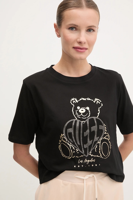 Памучна тениска Guess RHINESTONE черен V5RI09.I3Z14