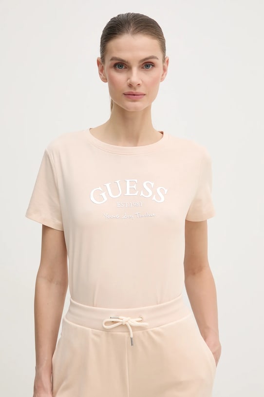 Guess tricou MARGOT imprimeu bej V5RI16.J1314
