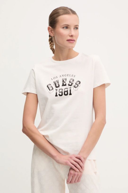 Guess t-shirt bawełniany MARTINA nadruk beżowy V5RI06.I3Z14