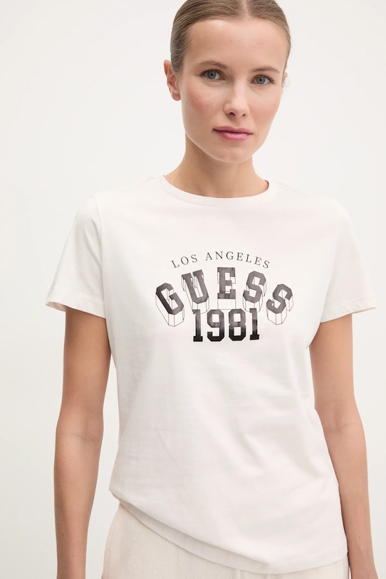 Guess t-shirt bawełniany MARTINA beżowy V5RI06.I3Z14