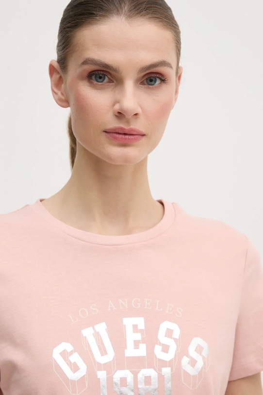 Guess tricou din bumbac MARTINA roz V5RI06.I3Z14