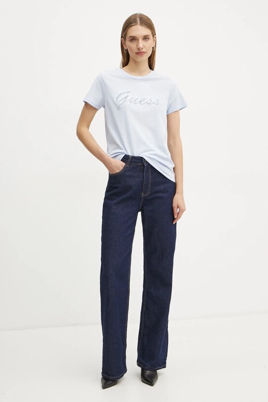 Памучна тениска Guess W5RI08.K9RM1 син SS25