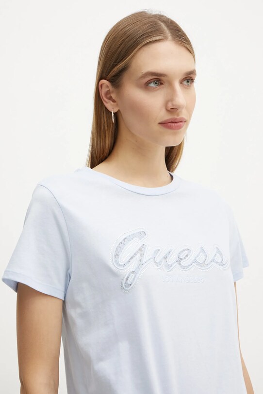 Памучна тениска Guess син W5RI08.K9RM1