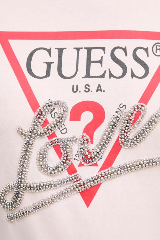 Guess tricou din bumbac roz W5RI10.I3Z14