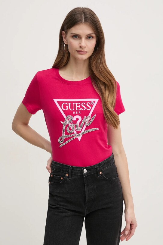 Бавовняна футболка Guess regular рожевий W5RI10.I3Z14