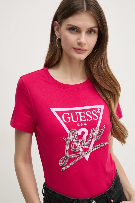Одяг Бавовняна футболка Guess W5RI10.I3Z14 рожевий
