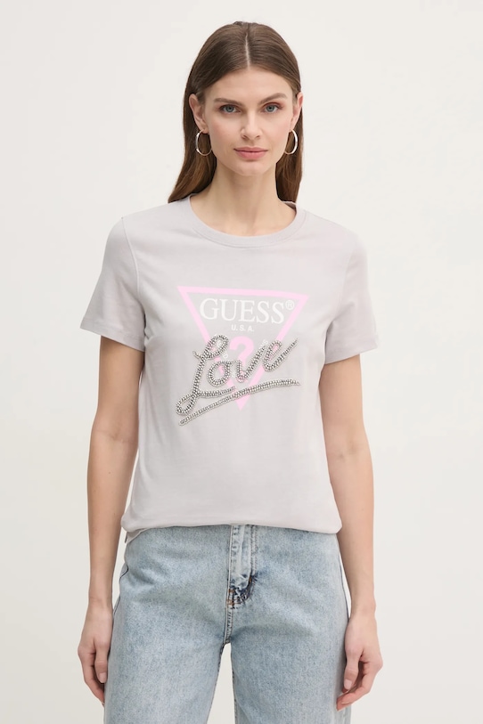 Guess tricou din bumbac imprimeu gri W5RI10.I3Z14