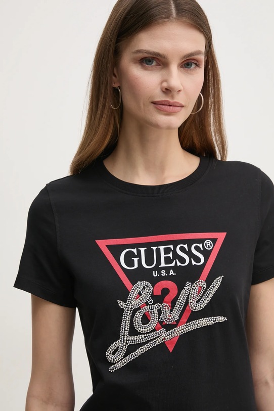 Βαμβακερό μπλουζάκι Guess μαύρο W5RI10.I3Z14