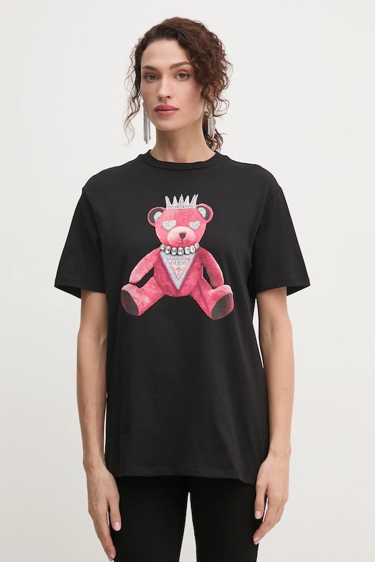 Bavlněné tričko Guess nášivka černá W5RI30.K9RM1