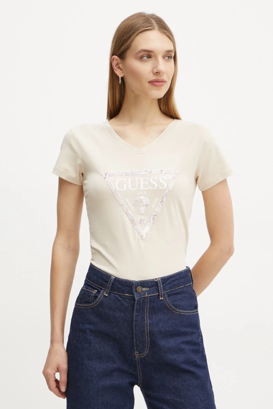 Guess t-shirt nadruk beżowy W5RI21.J1314