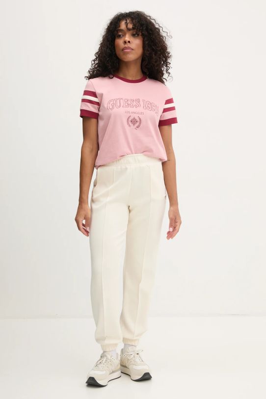 Bavlněné tričko Guess SUZANNE V5RI00.KA260 růžová SS25