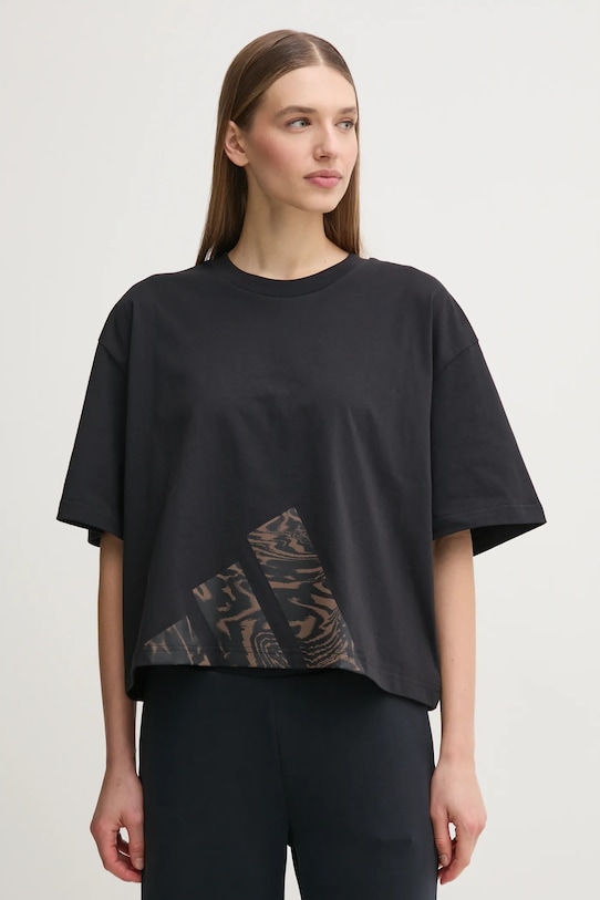 Bavlněné tričko adidas Essentials Animal kulatý černá JM5886