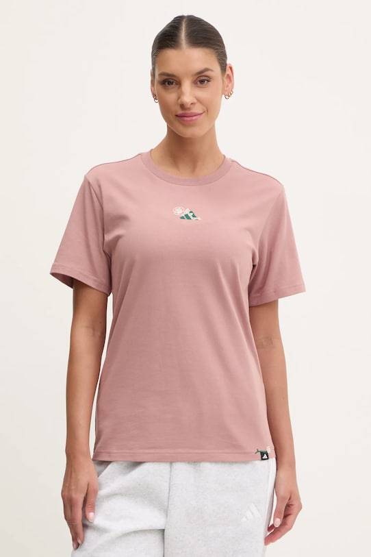 Хлопковая футболка adidas W L MINI TEE хлопок розовый JJ4084