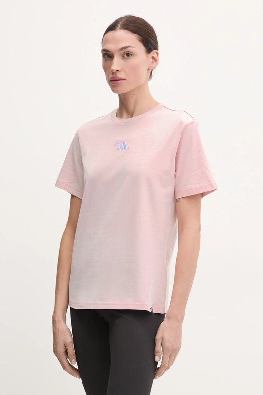 adidas t-shirt bawełniany W L MINI TEE nadruk różowy JN8262