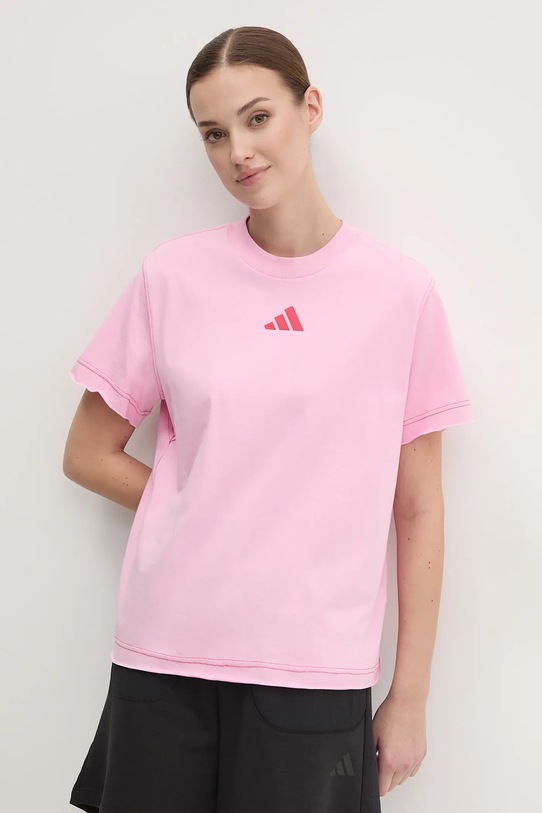 Хлопковая футболка adidas ALL SZN Graphic хлопок розовый JN7386