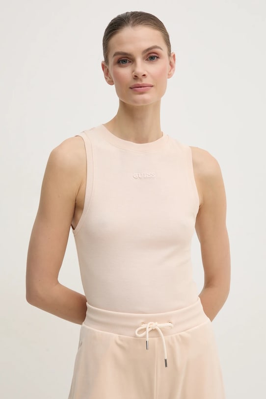 Guess top din bumbac GELSEY uni bej V5RP14.KCOI1