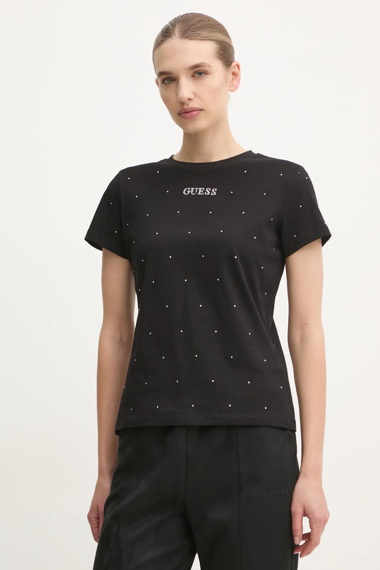 Tričko Guess RHINESTONES nášivka černá V5RI18.I3Z14