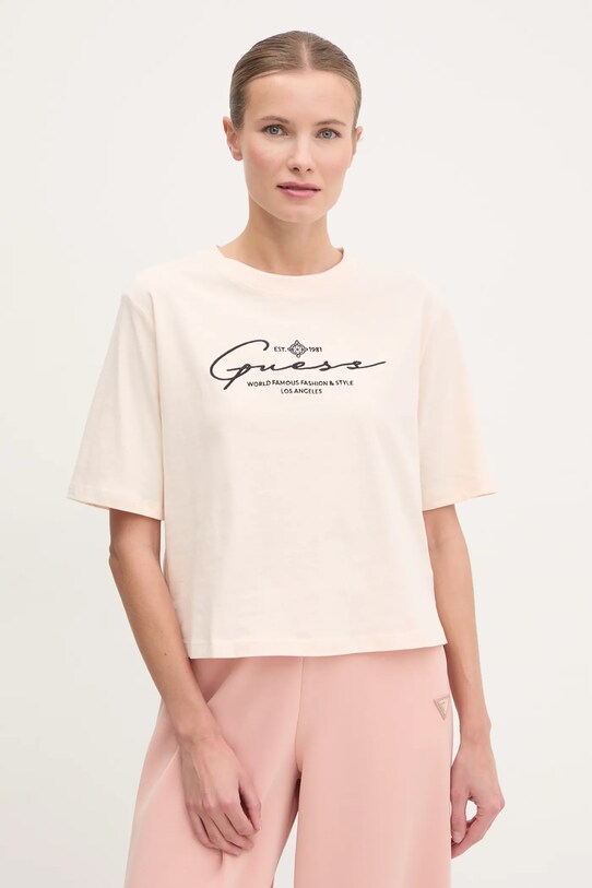 Памучна тениска Guess свободна бежов V5RI12.I3Z14
