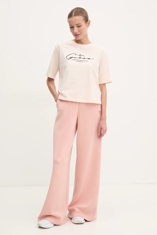 Bavlnené tričko Guess V5RI12.I3Z14 béžová SS25